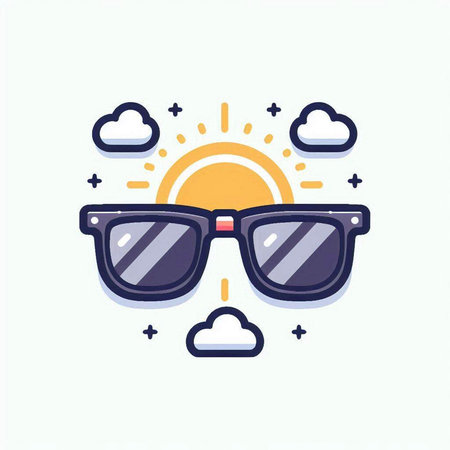 Sunglasses with sun and clouds. Vector illustration in flat styleのイラスト素材