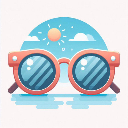 Retro sunglasses with blue sky and sun in the background. Vector illustration.のイラスト素材