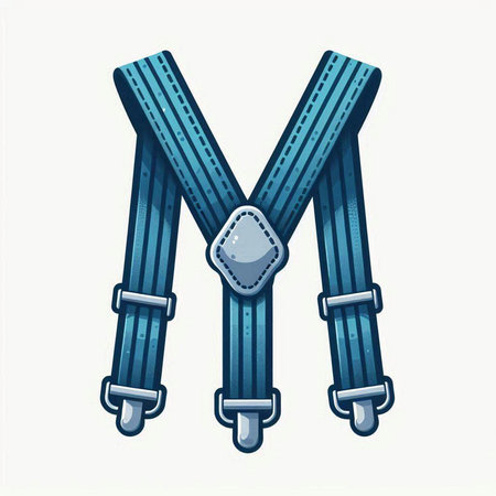 Vector illustration of blue belt buckle isolated on white background. Letter Mのイラスト素材