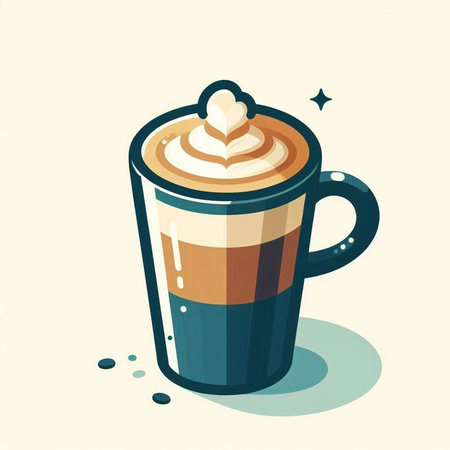 Coffee cup with whipped cream in flat style. Vector illustration.のイラスト素材