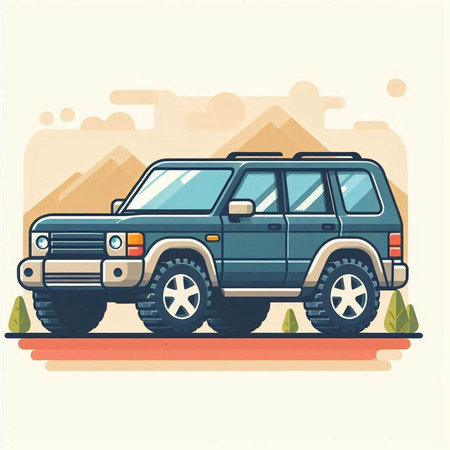 Off-road vehicle on the road. Vector illustration in flat styleのイラスト素材