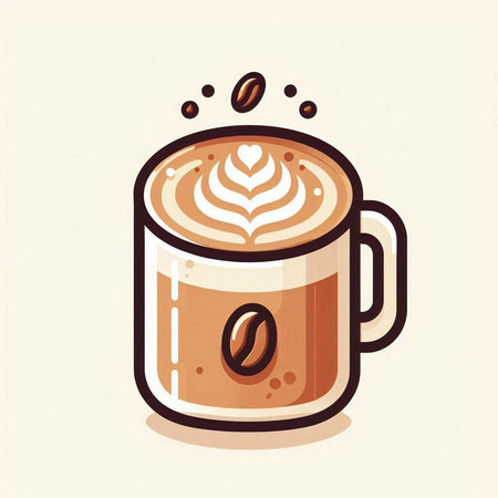Coffee cup with latte art. Hand drawn vector illustration.のイラスト素材
