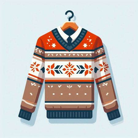 Vector illustration of a sweater with a pattern of geometric ornaments.のイラスト素材