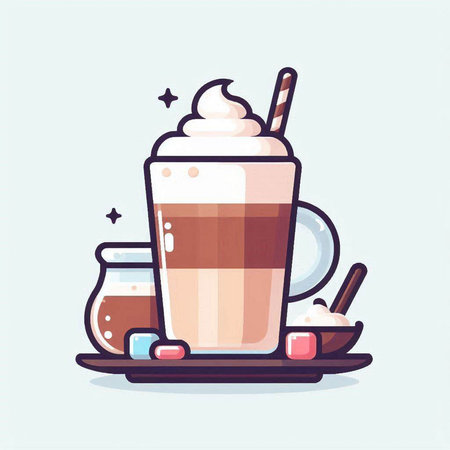 Coffee with milk in a glass cup. Vector illustration.のイラスト素材