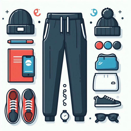 Clothes and accessories for men. Vector illustration in flat style.のイラスト素材