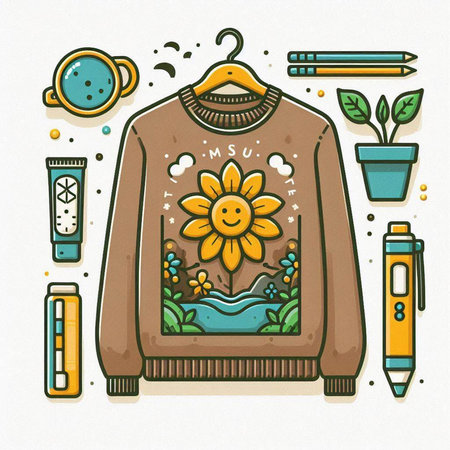 Vector illustration of a sweater with a flower and a sunflower.のイラスト素材
