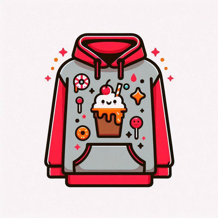 Vector illustration of a hoodie with a cupcake and sweets.のイラスト素材