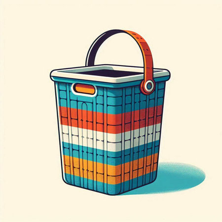 Colorful hand drawn picnic basket. Vector illustration in retro style.のイラスト素材