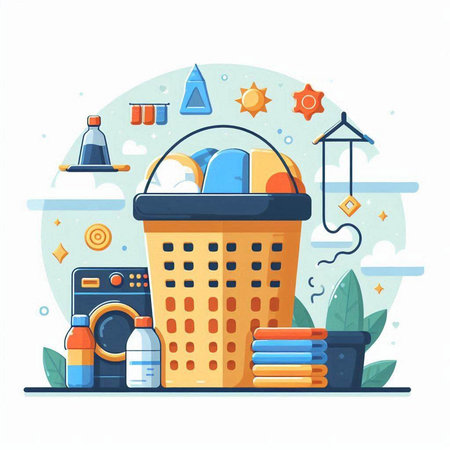 Basket with cleaning products. Cleaning service concept. Vector illustrationのイラスト素材