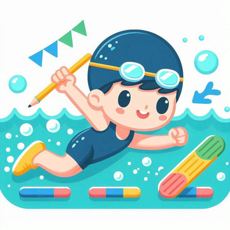 Cute cartoon boy swimming in the pool, vector illustration, eps10のイラスト素材