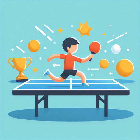 Boy playing table tennis. Flat design vector illustration. Concept for web banners and promotional materials.のイラスト素材