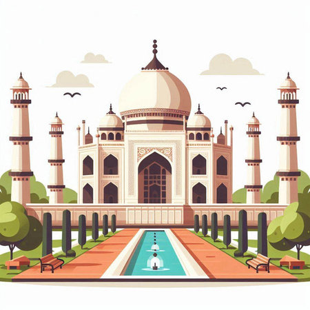 Taj Mahal in Agra, Uttar Pradesh, India. Vector illustrationのイラスト素材