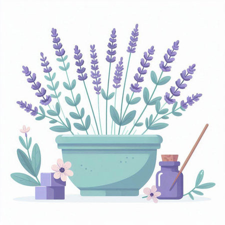 Flower pot with lavender. Vector illustration in flat style.のイラスト素材