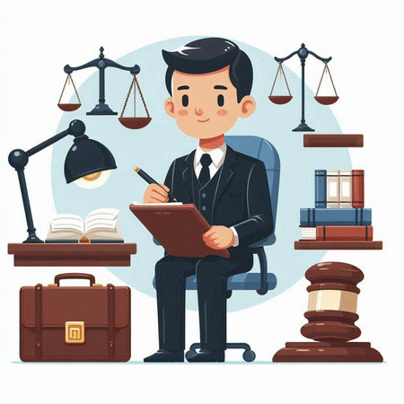 Lawyer cartoon character. Vector illustration in a flat style. Law concept.のイラスト素材