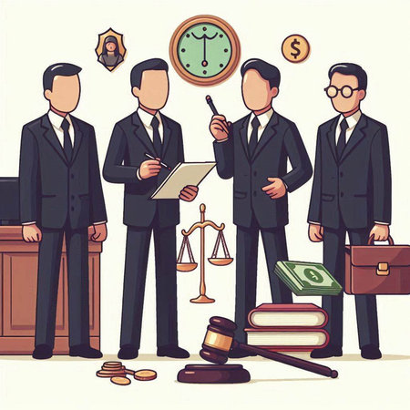 Law and justice concept. Hand drawn cartoon vector illustration. Lawyer, attorney, judge.のイラスト素材