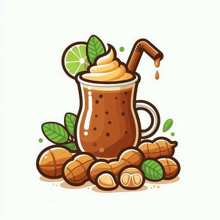 Coffee cup with ice cream and nuts. Vector illustration.のイラスト素材
