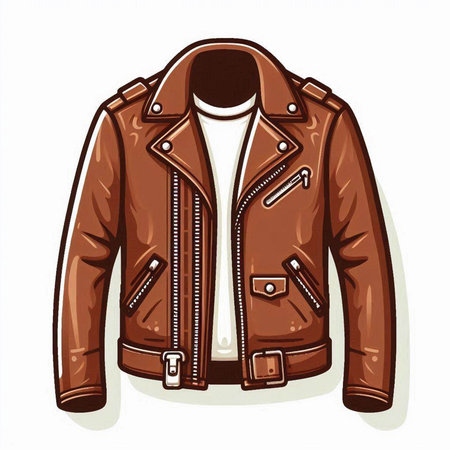 Brown leather jacket isolated on white background. Vector illustration. Eps 10.のイラスト素材
