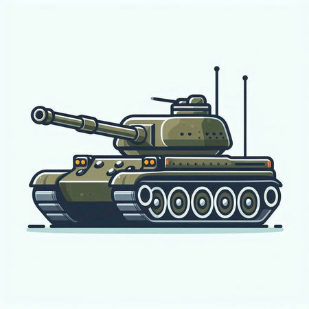 Cartoon tank in flat style. Vector illustration of military equipment.のイラスト素材