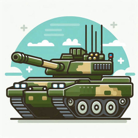 Vector illustration of a tank in the flat style. Design element for poster or print.のイラスト素材