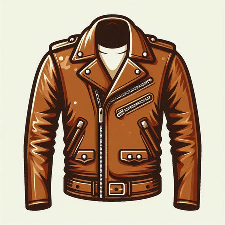 Vector illustration of a brown leather jacket with a hood and pockets.のイラスト素材