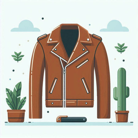 Leather jacket with cactus. Vector illustration in flat style.のイラスト素材