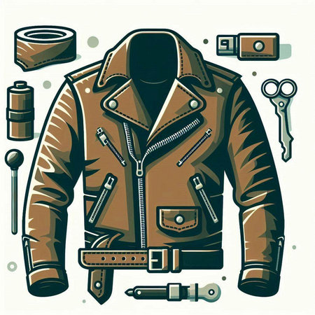 Vector illustration of a men's leather jacket with a set of toolsのイラスト素材