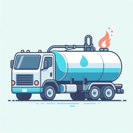 Oil tanker truck. Flat vector illustration. Isolated on blue background.のイラスト素材