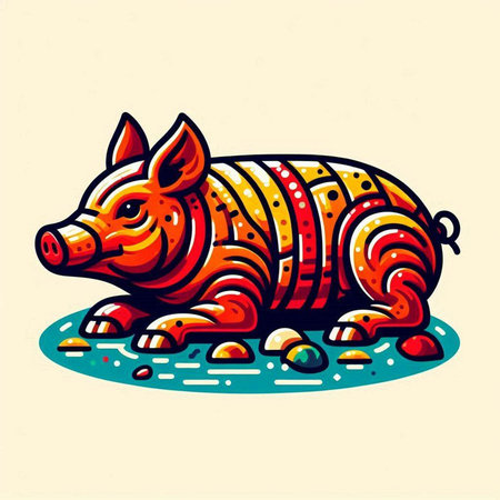 Illustration of a stylized pig with a pattern on the skinのイラスト素材