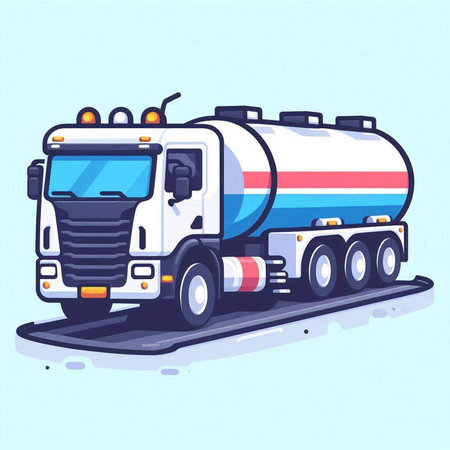 Tanker truck. Vector illustration in cartoon style on blue background.のイラスト素材