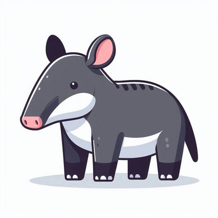 Cartoon cute little tapir isolated on white background. Vector illustration.のイラスト素材