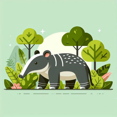 Cute cartoon anteater in the jungle. Vector flat illustration.のイラスト素材