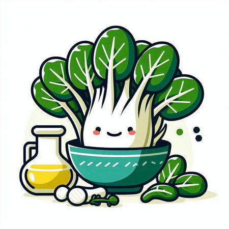 Illustration of a bok choy with vegetable oil in a bowlのイラスト素材