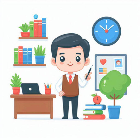 Businessman in office. Vector illustration in a flat style. Cartoon character.のイラスト素材