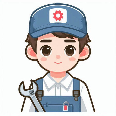 Illustration of a Cute Male Mechanic Holding a Wrenchのイラスト素材