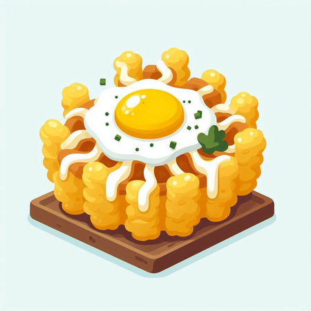 Illustration of fried egg on a piece of bread. Vector illustration.のイラスト素材
