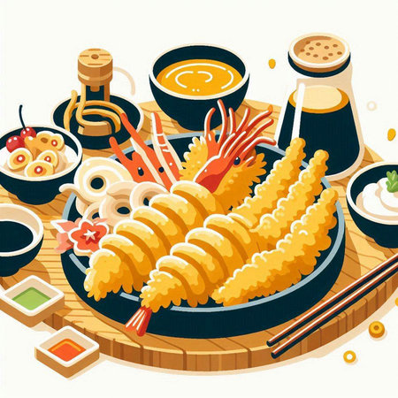 Illustration of japanese food with shrimps and tempuraのイラスト素材