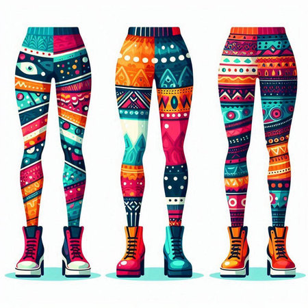 Women's legs in colorful ethnic leggings. Vector illustration.のイラスト素材