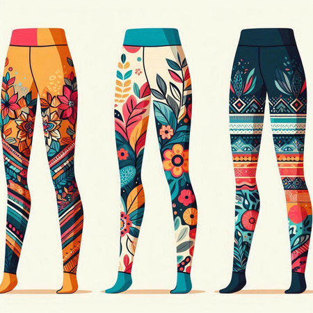 Set of women's leggings with floral ornament. Vector illustration.のイラスト素材