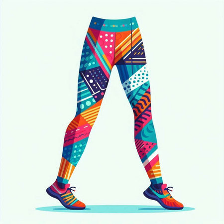 Vector illustration of woman's legs in colorful geometric leggings.のイラスト素材