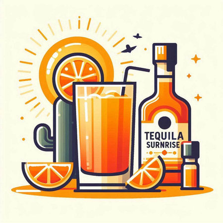 Cocktail with orange and tequila. Vector illustration in flat styleのイラスト素材