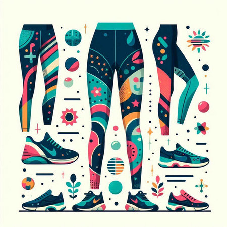 Set of sportswear. Sneakers, socks and shoes. Vector illustration in flat style.のイラスト素材