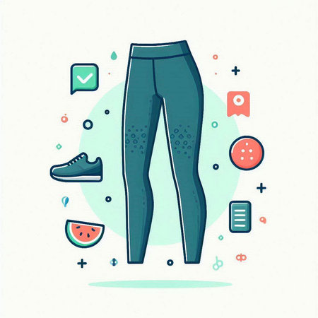 Fashion vector illustration of pants, sneakers, watermelon and speech bubbles.のイラスト素材