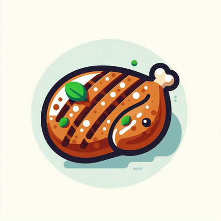 Grilled chicken icon. Vector illustration of a grilled chicken steak.のイラスト素材