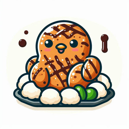 Cute kawaii cookie with chocolate and ice cream. Vector illustration.のイラスト素材