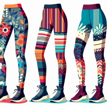 Set of colorful leggings with ethnic pattern. Vector illustration.のイラスト素材