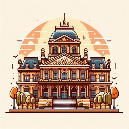 Town hall building. Vector illustration in flat style. City landscape.のイラスト素材