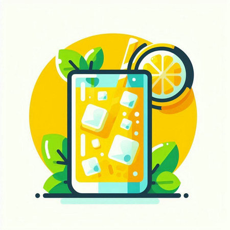 Cocktail with lemon and ice cubes. Vector illustration in flat styleのイラスト素材