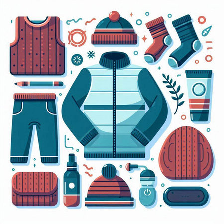 Set of winter clothing and accessories. Vector illustration in flat style.のイラスト素材