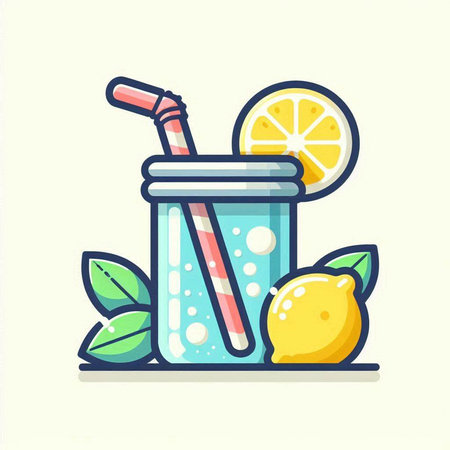 Lemonade in a glass with a straw. Vector illustration.のイラスト素材