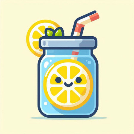 Cute lemonade in a jar with a straw. Vector illustration.のイラスト素材